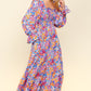 Haptics Smocked Floral Square Neck Flounce Sleeve Dress